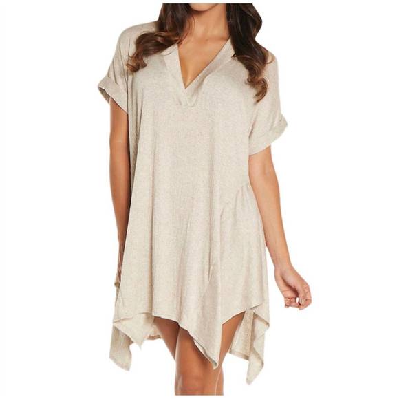 NEW ELIF corbel v-neck shirt dress in taupe - Picture 1 of 2